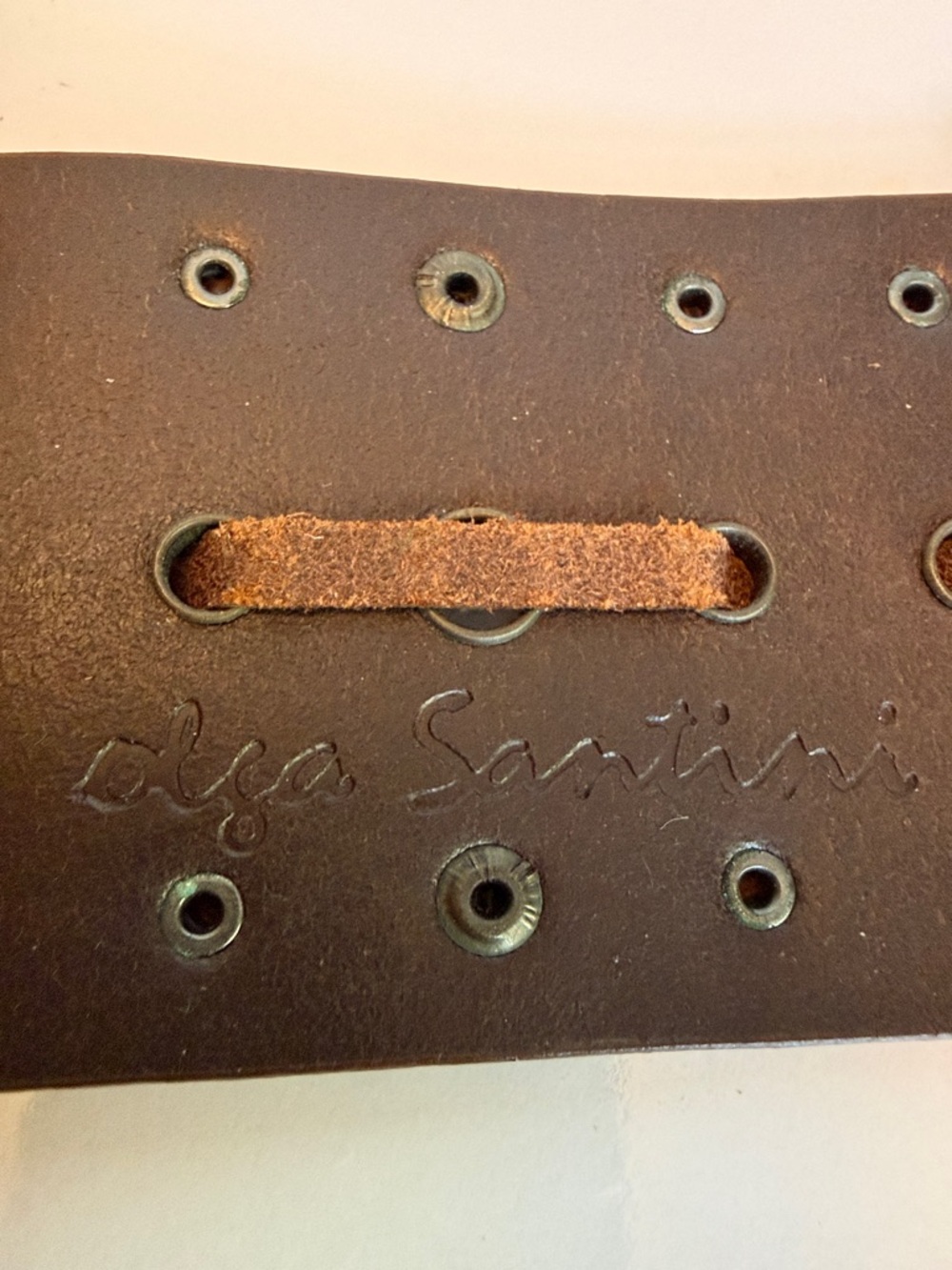 Olga Santini Brown Leather Studded Belt with Brass Ring Buckle - Picture 6 of 9
